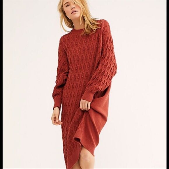 Free People Brown Nicole Sweater Dress Midi Length Small NWOT - Picture 1 of 8
